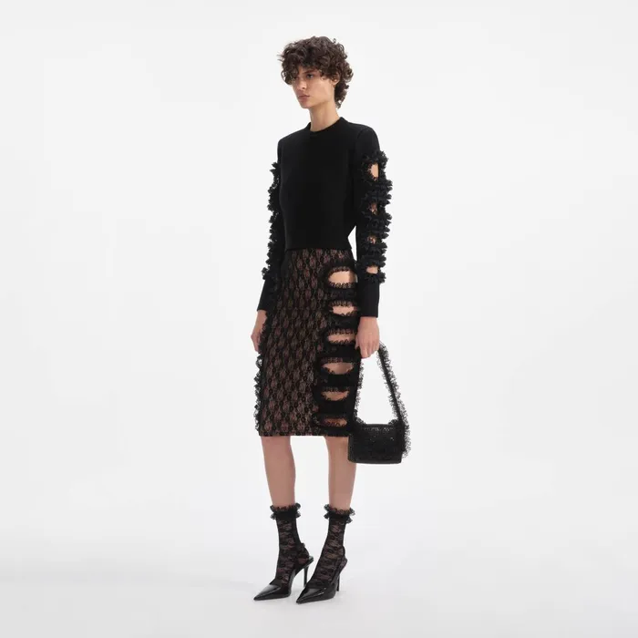 Knitwear Women Self Portrait Black Cut Out Lace Detail Jumper Black