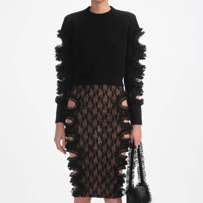 Knitwear Women Self Portrait Black Cut Out Lace Detail Jumper Black