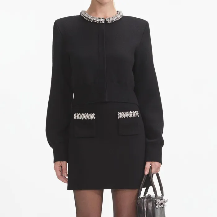Knitwear Women Self Portrait Black Embellished Cardigan
