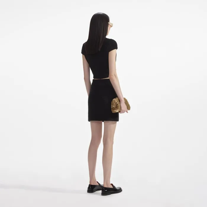 Knitwear Women Self Portrait Black Jewel Button Knit Mini Skirt