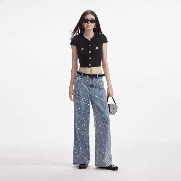 Knitwear Women Self Portrait Black Jewel Button Knit Top