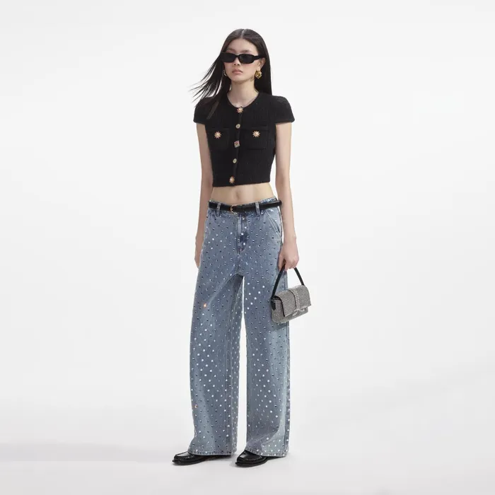 Knitwear Women Self Portrait Black Jewel Button Knit Top