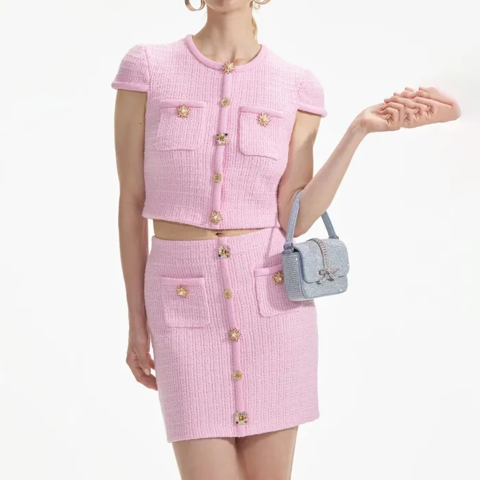 Knitwear Women Self Portrait Pink Jewel Button Knit Top