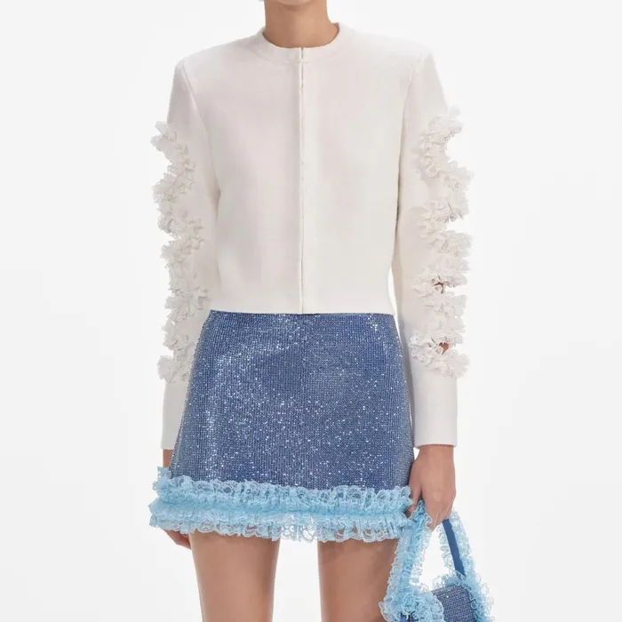 Knitwear Women Self Portrait White Cut Out Lace Detail Cardigan White