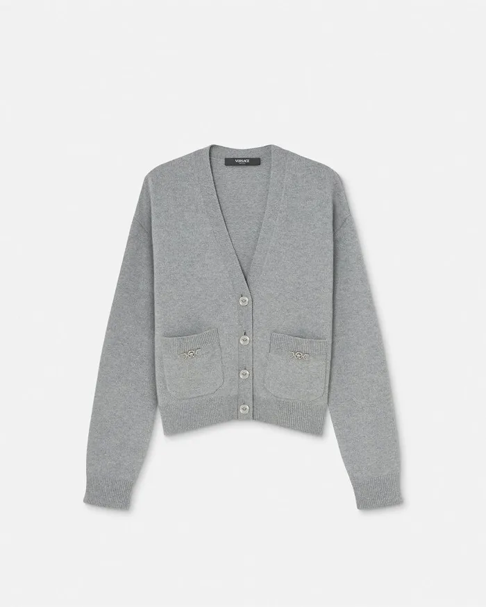 Knitwear Women Versace CashmereBlend Knit Boxy Cardigan Gray