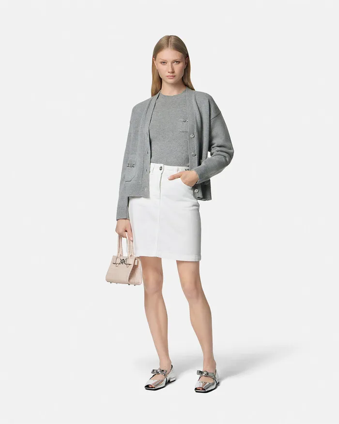 Knitwear Women Versace CashmereBlend Knit Boxy Cardigan Gray