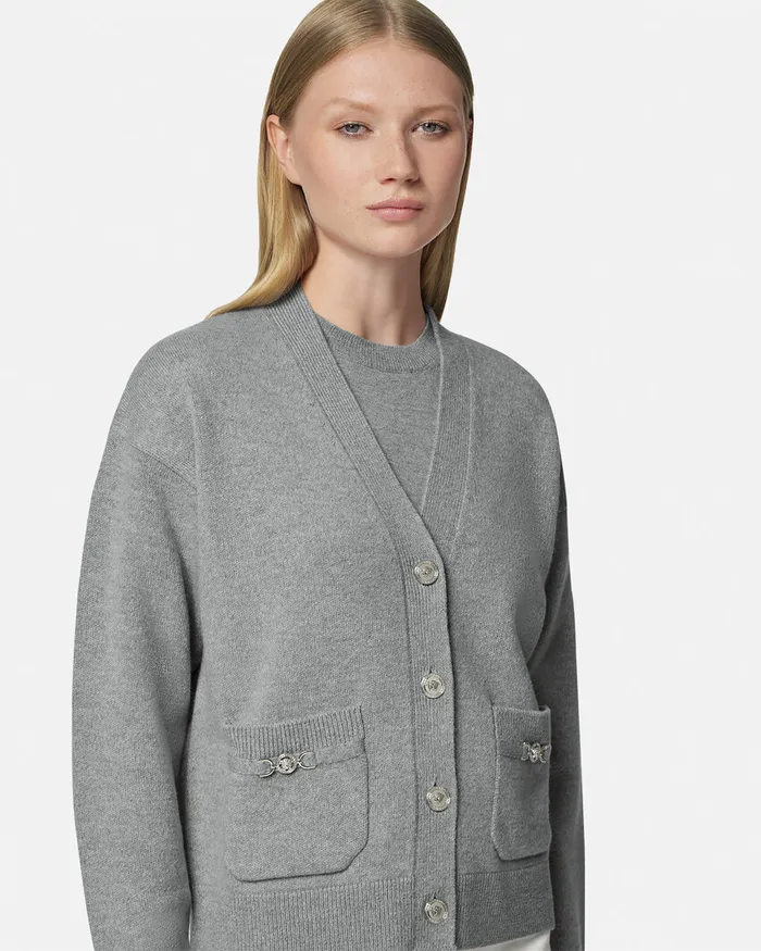 Knitwear Women Versace CashmereBlend Knit Boxy Cardigan Gray