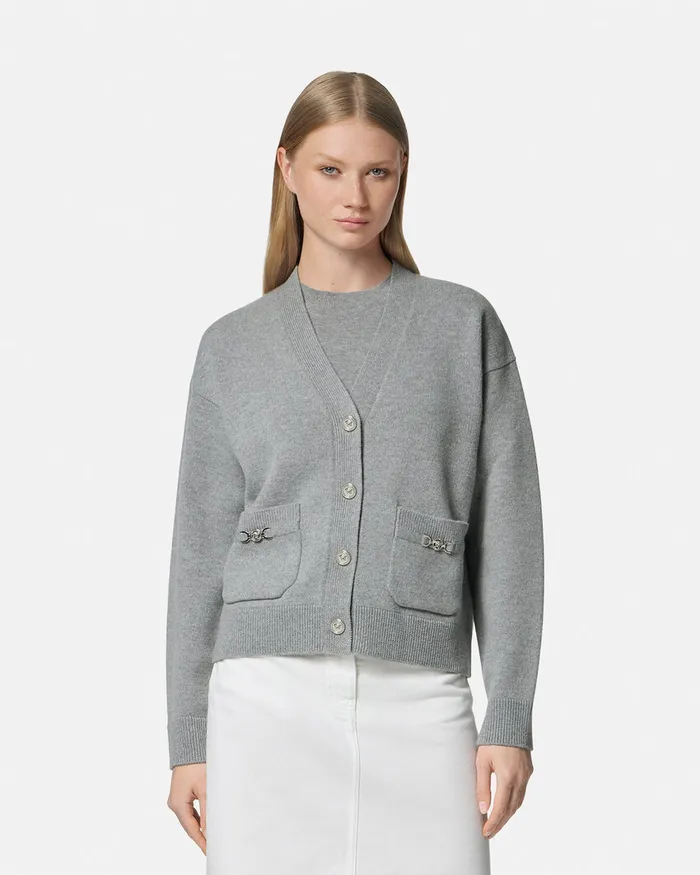 Knitwear Women Versace CashmereBlend Knit Boxy Cardigan Gray