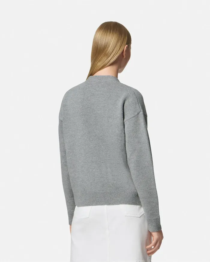 Knitwear Women Versace CashmereBlend Knit Boxy Cardigan Gray