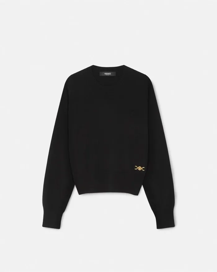 Knitwear Women Versace CashmereBlend Knit Boxy Sweater Black