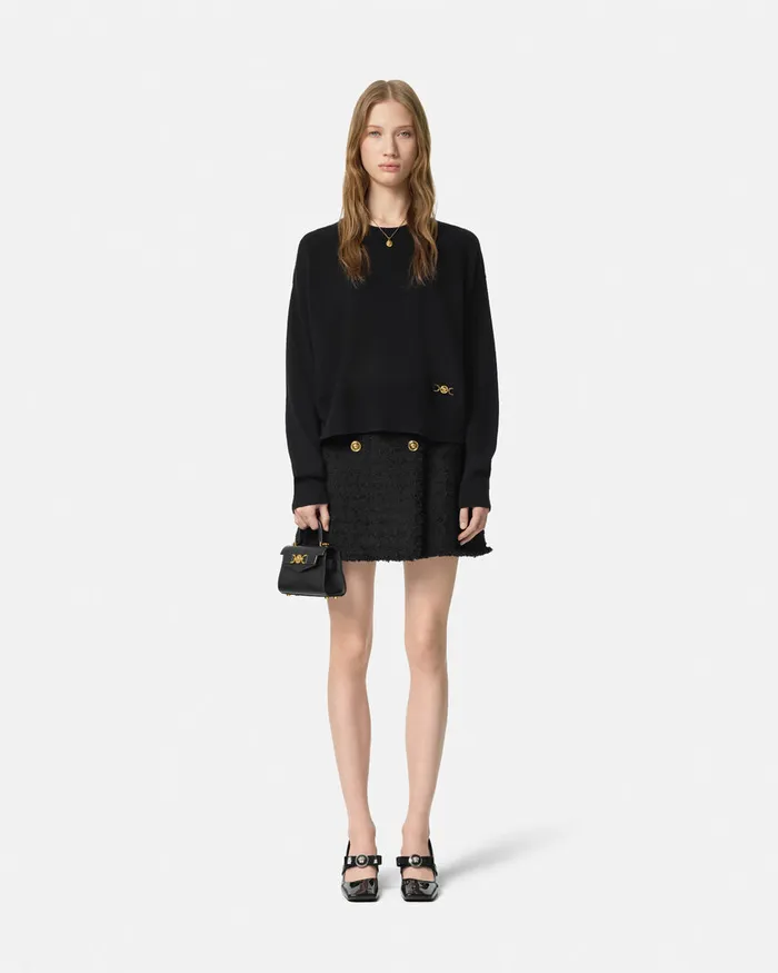 Knitwear Women Versace CashmereBlend Knit Boxy Sweater Black