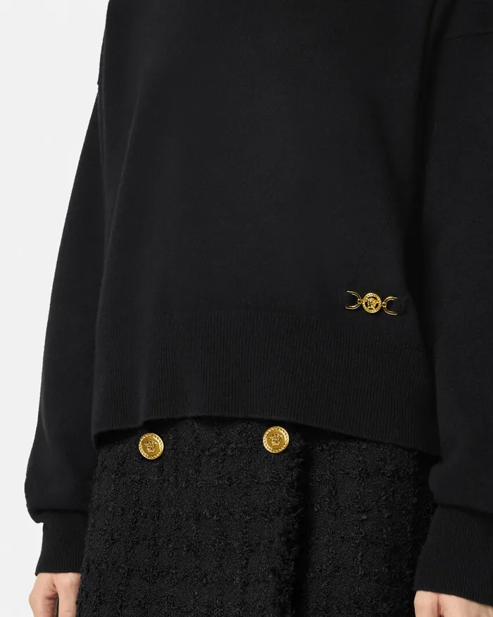 Knitwear Women Versace CashmereBlend Knit Boxy Sweater Black
