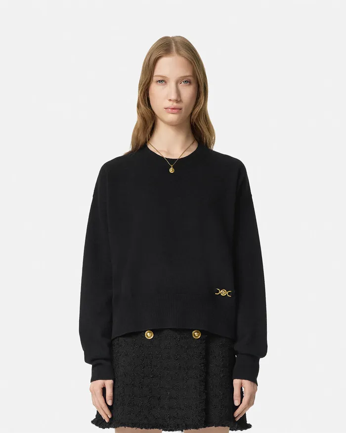 Knitwear Women Versace CashmereBlend Knit Boxy Sweater Black