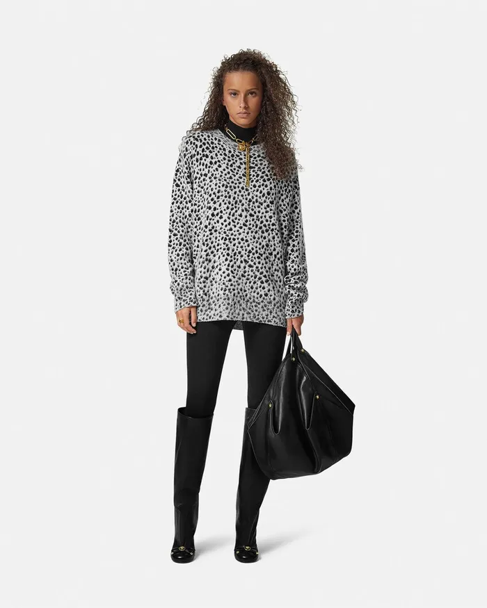 Knitwear Women Versace Dalmatian WoolBlend Oversize Sweater Blackwhite