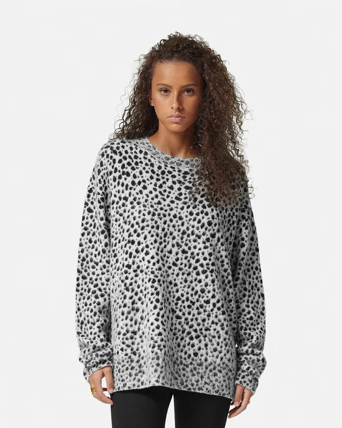 Knitwear Women Versace Dalmatian WoolBlend Oversize Sweater Blackwhite