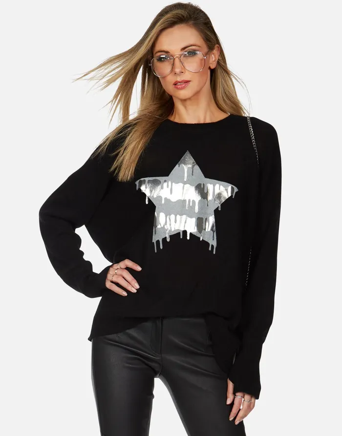 Ladona X Dripping Star Black Women039s Lauren Moshi Sweaters and Knits