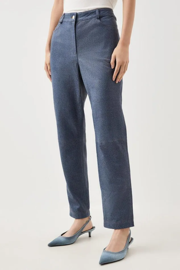 Leather Denim Print 5 Pocket Trousers Denim Women Karen Millen Denim