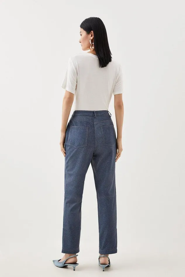 Leather Denim Print 5 Pocket Trousers Denim Women Karen Millen Denim