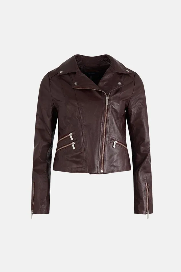 Leather Signature Biker Jacket Fig Women Karen Millen Coats and Jackets