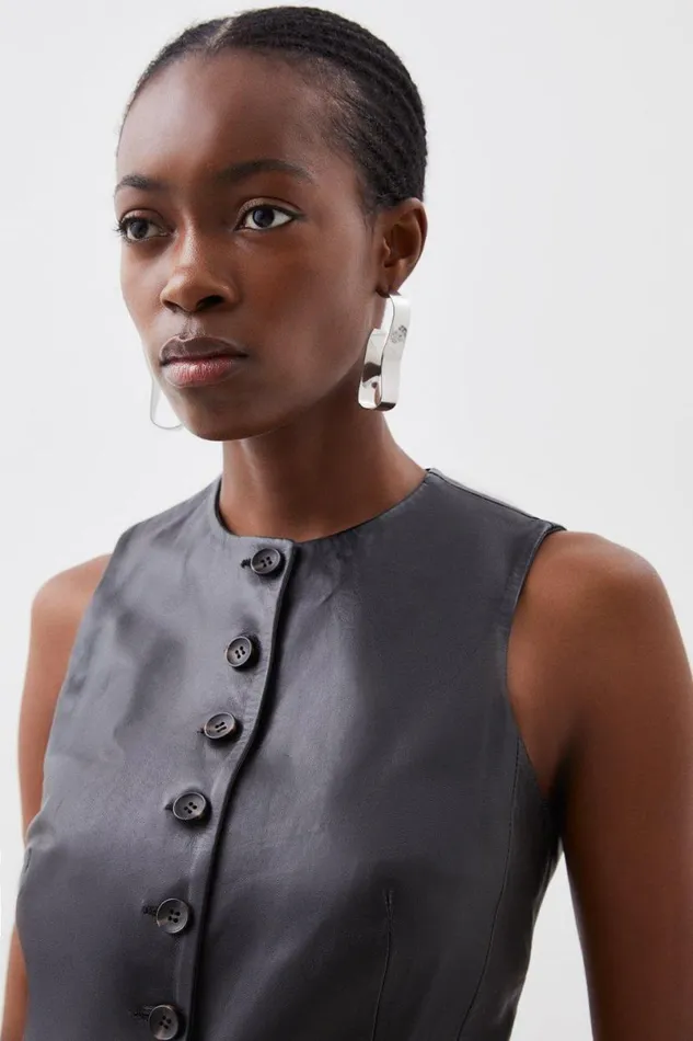 Leather Tailored Button Waistcoat Black Women Karen Millen Coats and Jackets