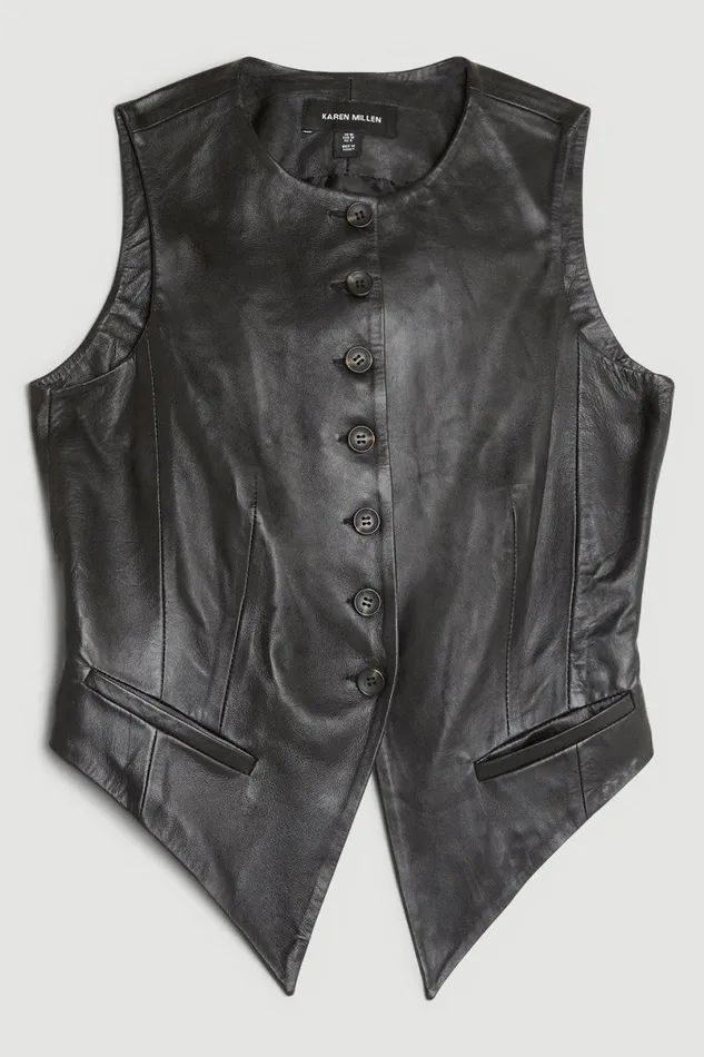 Leather Tailored Button Waistcoat Black Women Karen Millen Coats and Jackets