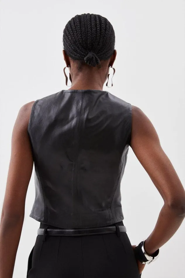 Leather Tailored Button Waistcoat Black Women Karen Millen Coats and Jackets
