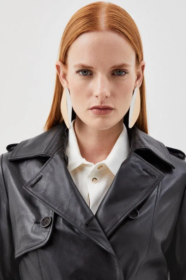 Leather Trench Belted Mac Midi Coat Black Women Karen Millen Coats and Jackets