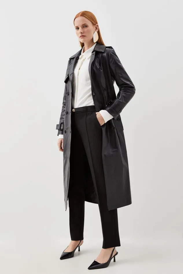Leather Trench Belted Mac Midi Coat Black Women Karen Millen Coats and Jackets