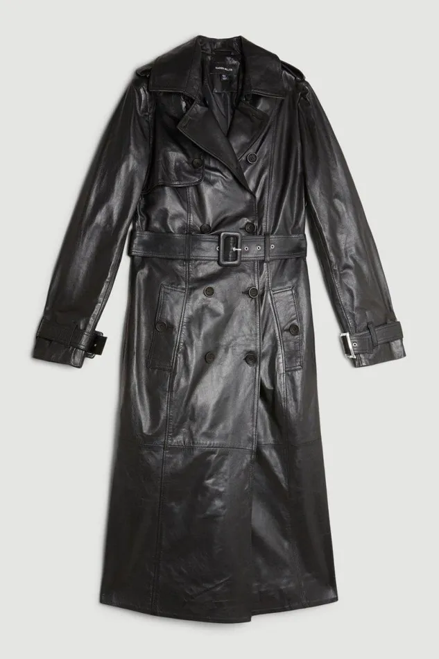 Leather Trench Belted Mac Midi Coat Black Women Karen Millen Coats and Jackets
