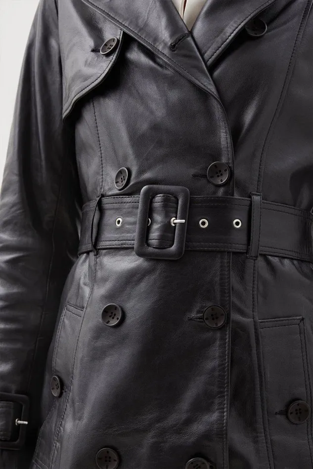 Leather Trench Belted Mac Midi Coat Black Women Karen Millen Coats and Jackets