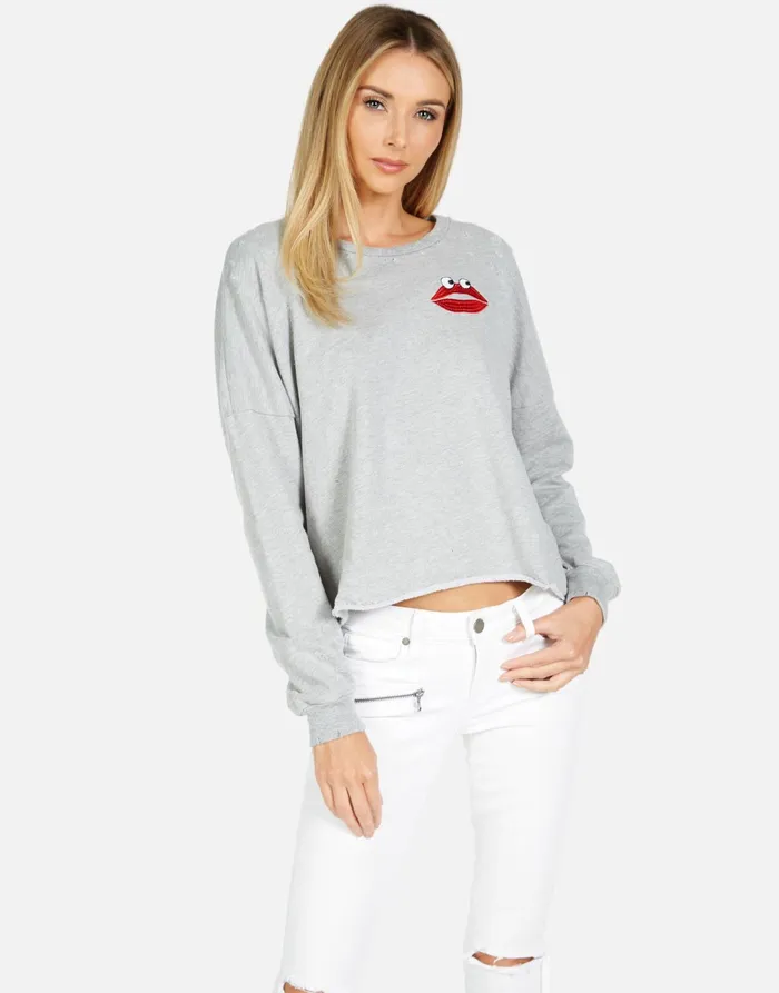Lee Kiss Face Heather Grey Women039s Lauren Moshi Long Sleeve