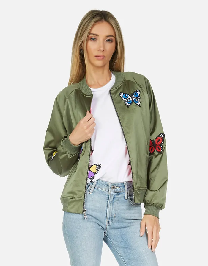 Levelle Butterfly Patches Military Hot Pink Women039s Lauren Moshi Jackets