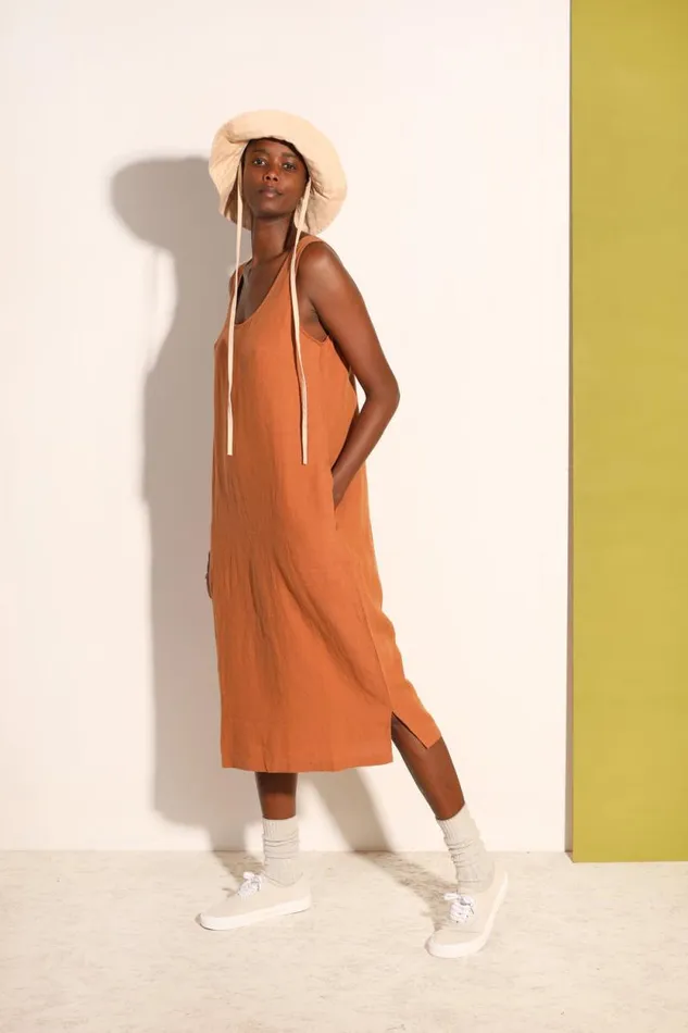 LF Markey Dresses Women Basic Linen Shift Chestnut
