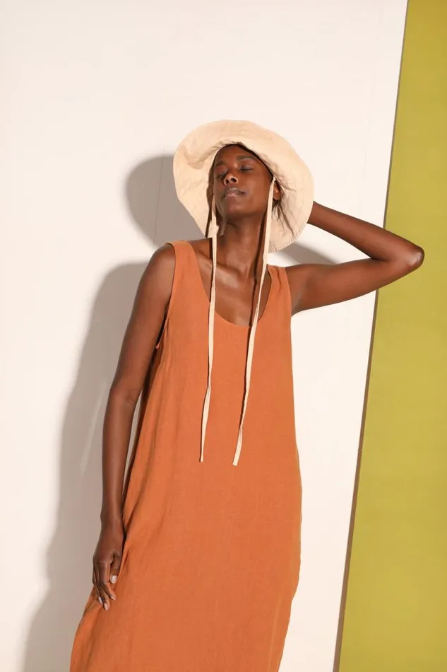 LF Markey Dresses Women Basic Linen Shift Chestnut