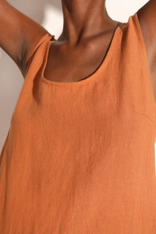 LF Markey Dresses Women Basic Linen Shift Chestnut