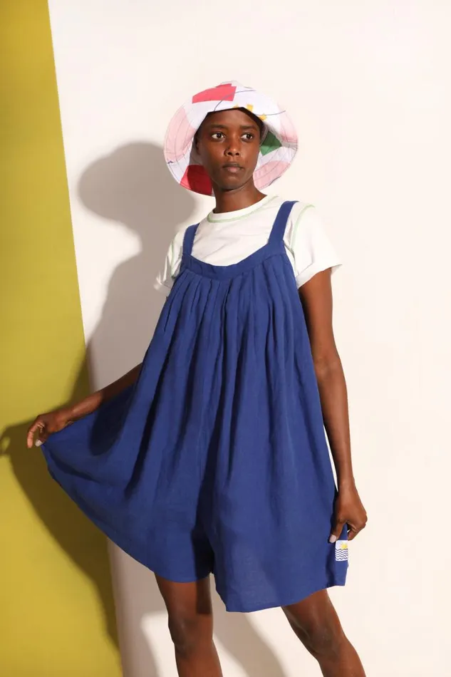 LF Markey Dungarees Women Basic Linen Romper Cobalt
