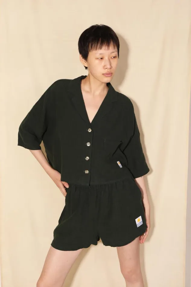 LF Markey Tops Women Maxim Linen Shirt Forest Green