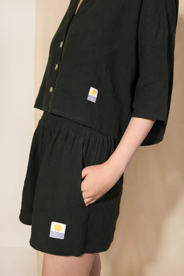 LF Markey Tops Women Maxim Linen Shirt Forest Green
