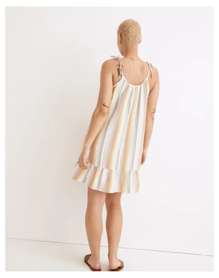 Lightestspun Tie Strap Ruffle Hem Cover Up Dress In Rainbow Stripe Golden Meadow Women Madewell Swim Lightestspun Tie Strap Ruffle Hem Cover Up Dress In Rainbow Stripe Golden Meadow Women Madewell Swim