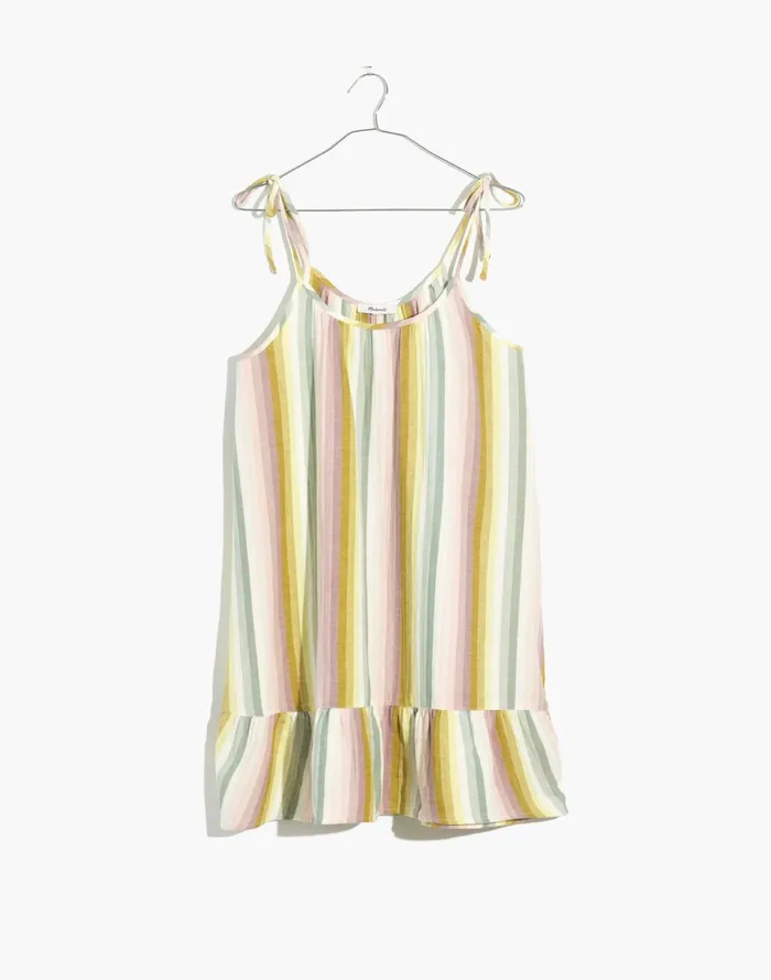 Lightestspun Tie Strap Ruffle Hem Cover Up Dress In Rainbow Stripe Golden Meadow Women Madewell Swim Lightestspun Tie Strap Ruffle Hem Cover Up Dress In Rainbow Stripe Golden Meadow Women Madewell Swim