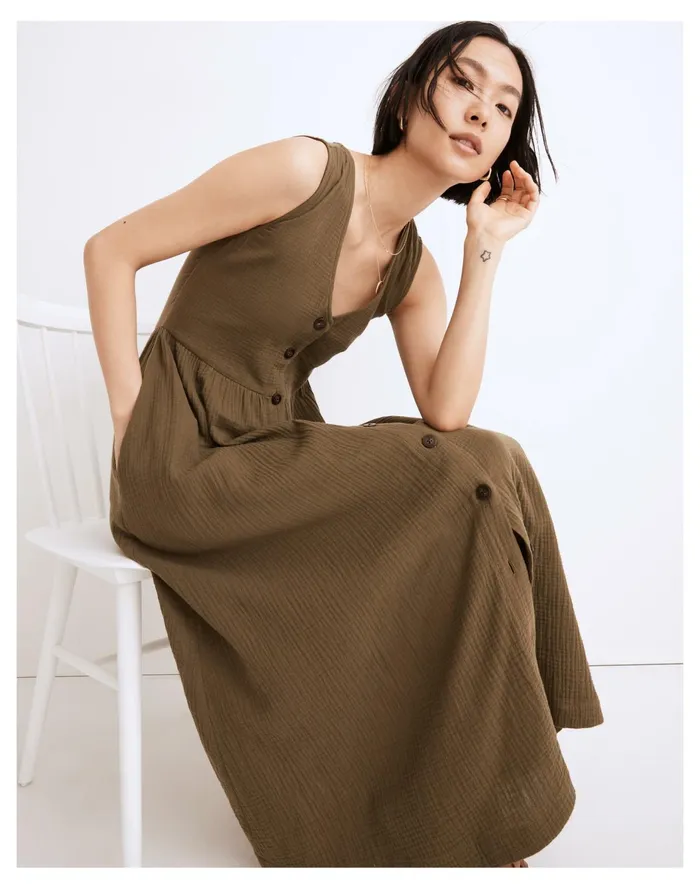 Lightspun Button Front Tank Midi Dress Kale Women Madewell Dresses Lightspun Button Front Tank Midi Dress Kale Women Madewell Dresses