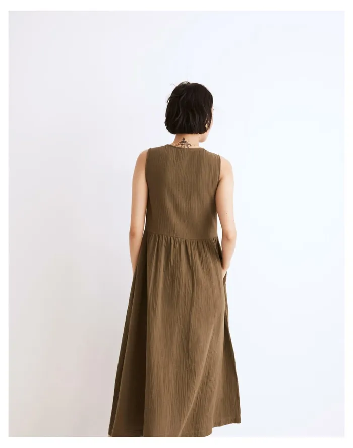 Lightspun Button Front Tank Midi Dress Kale Women Madewell Dresses Lightspun Button Front Tank Midi Dress Kale Women Madewell Dresses