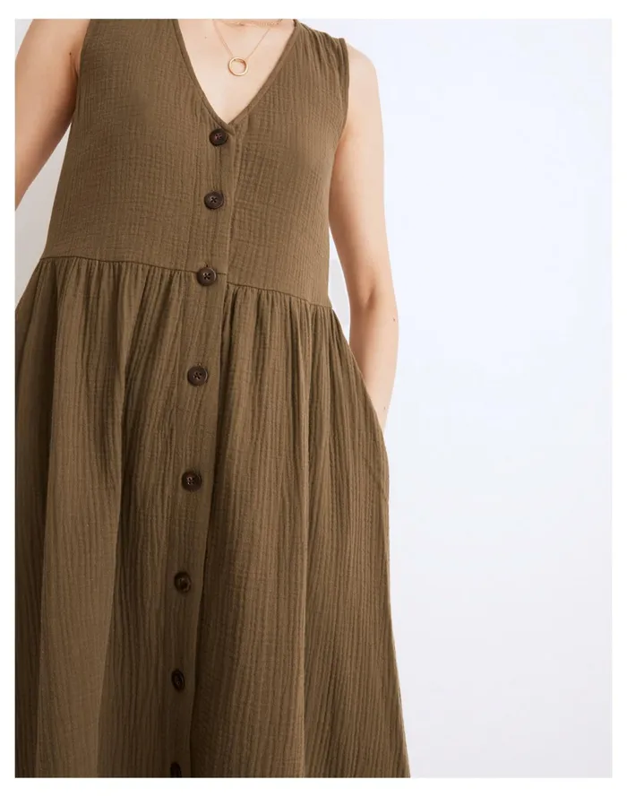 Lightspun Button Front Tank Midi Dress Kale Women Madewell Dresses Lightspun Button Front Tank Midi Dress Kale Women Madewell Dresses