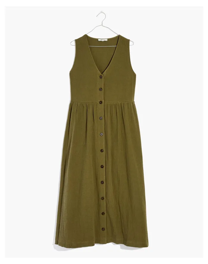 Lightspun Button Front Tank Midi Dress Kale Women Madewell Dresses Lightspun Button Front Tank Midi Dress Kale Women Madewell Dresses