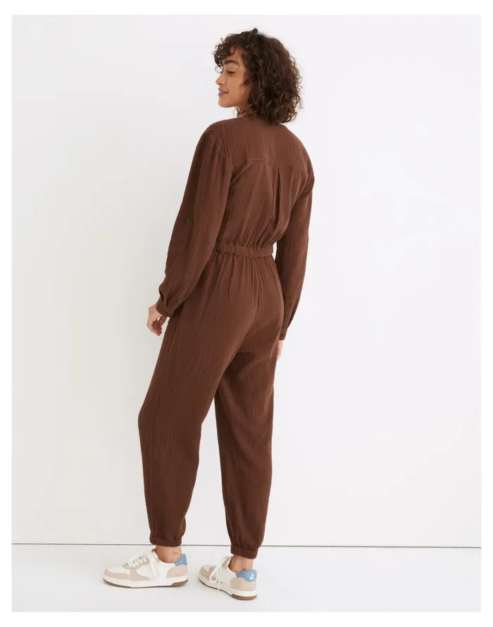 Lightspun Tapered Leg Jumpsuit Hot Cocoa Women Madewell Jumpsuits and Overalls Lightspun Tapered Leg Jumpsuit Hot Cocoa Women Madewell Jumpsuits and Overalls