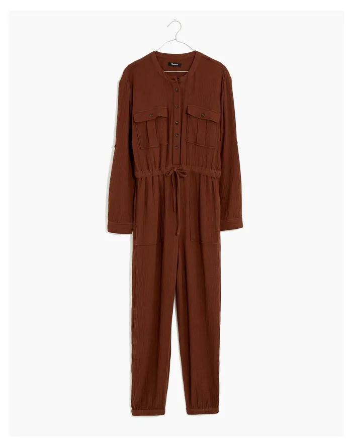 Lightspun Tapered Leg Jumpsuit Hot Cocoa Women Madewell Jumpsuits and Overalls Lightspun Tapered Leg Jumpsuit Hot Cocoa Women Madewell Jumpsuits and Overalls