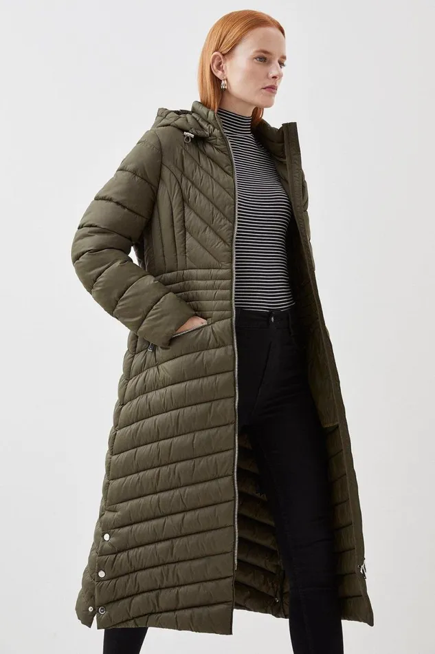 Lightweight Knee Length Packable Coat Khaki Women Karen Millen Coats and Jackets