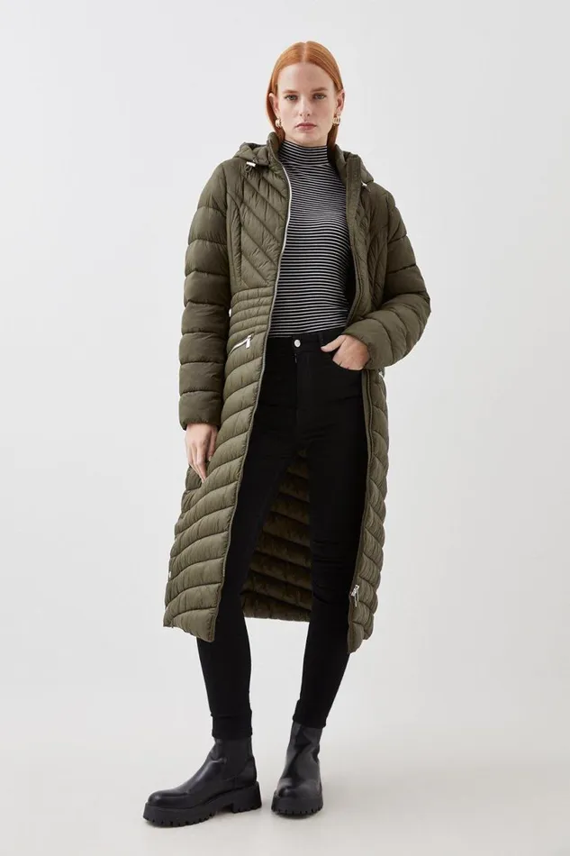 Lightweight Knee Length Packable Coat Khaki Women Karen Millen Coats and Jackets