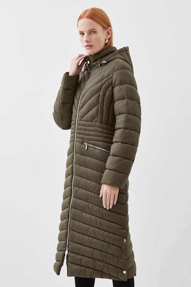 Lightweight Knee Length Packable Coat Khaki Women Karen Millen Coats and Jackets