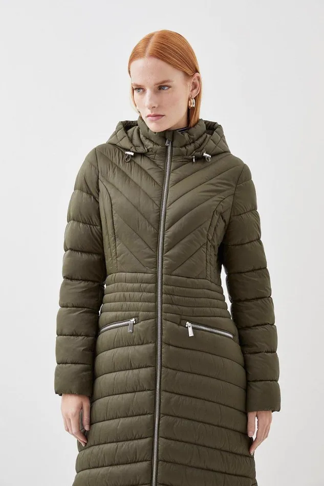 Lightweight Knee Length Packable Coat Khaki Women Karen Millen Coats and Jackets